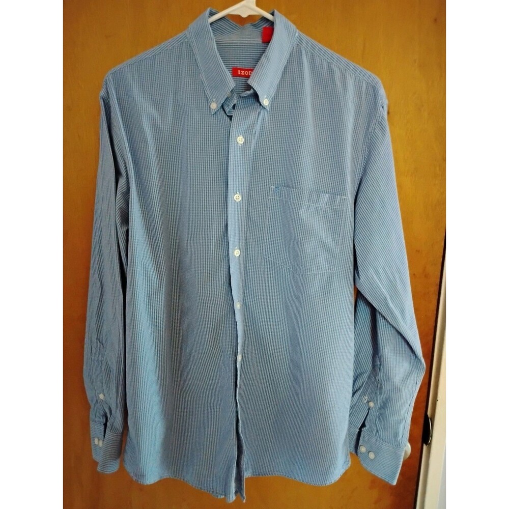 Izod Men's Blue White Pinestripe Long Sleeve Button Down Shirt Size Medium